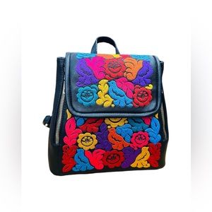 Jalapa Leather Backpack with Multicolor Embroidery